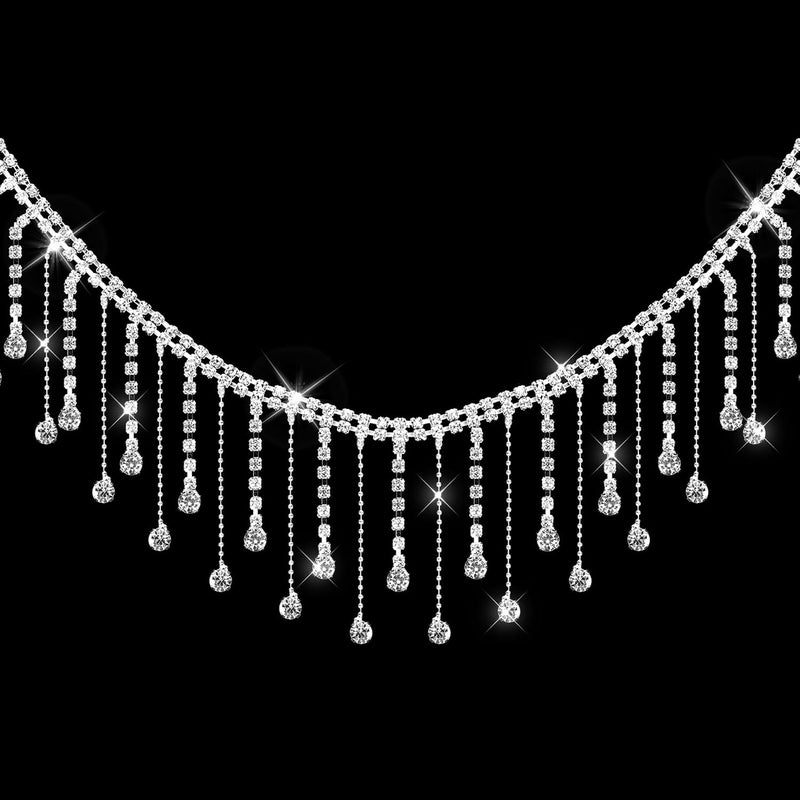 Liwidon Rhinestone Fringe Trim, Silver Rhinestone Trim Ribbon Tassel Belt Chain Diamond Crystal Beaded Fringe for Sewing Clothing Craft Wedding Accessories Jewelry Personalized DIY Decoration - Image 1